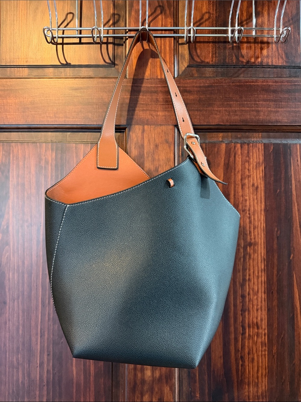 Black and Brown Two-Tone Leather Tote Shoulder Bag